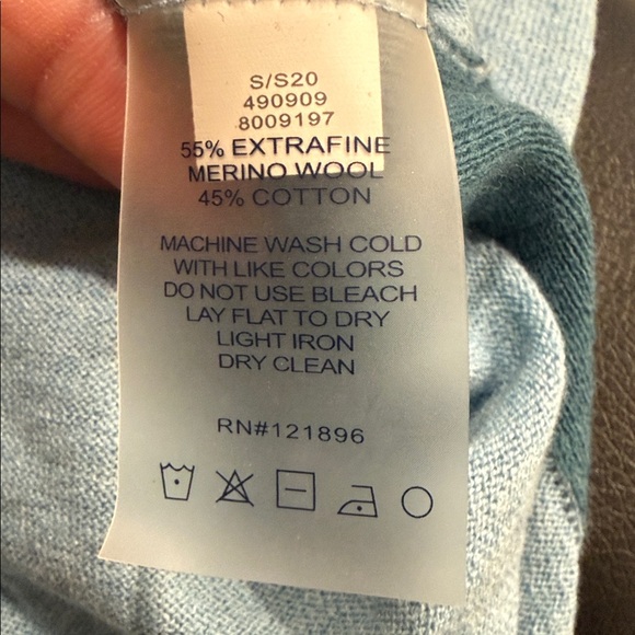 Title Nine Slack Tide Merino Wool Cotton Blend Blue Pointelle Crewneck Top Sz M - Picture 7 of 10